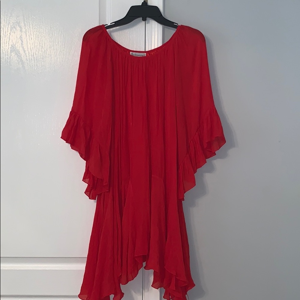 Red, flowy dress